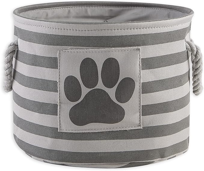 Bone Dry Pet Storage Collection Striped Paw Patch Bin, Small Round, Grayz, Medium Breeds