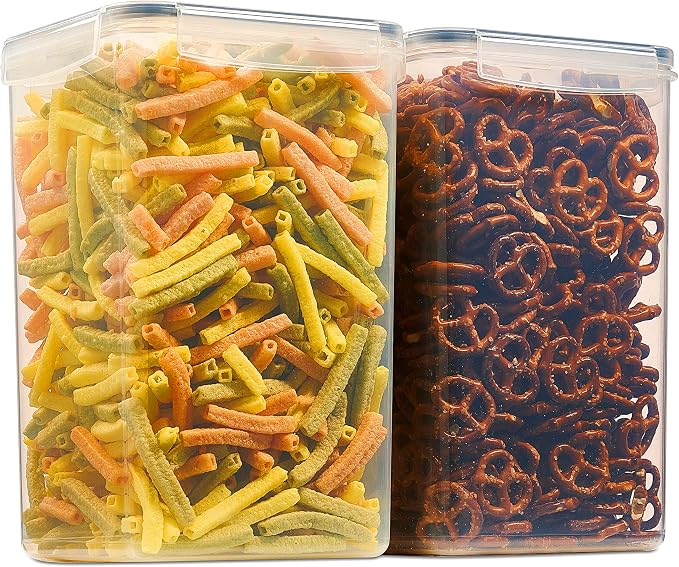 2 Pack Extra Large Airtight Food Storage Containers - 6.5L / 220 Oz BPA Free Clear Plastic Kitchen and Pantry Organization for Flour, Sugar, Rice & Baking Supply - Labels, Marker & Spoon Set
