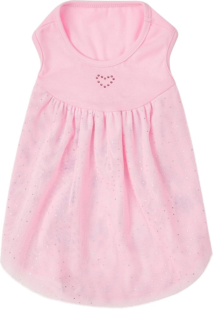 Blueberry Pet My Little Princess Cotton Blend Dog Tulle Dress in Lovely Pink with Heart, Back Length 10", Pack of 1 Clothes for Dogs