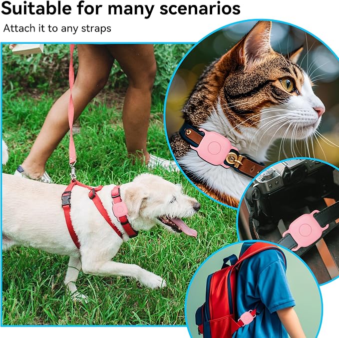 DDJ Waterproof Dog Collar Holder for Life360 Tile Mate Tracker, 2-Pack Durable Silicone Cover, Anti Lost for Life 360 Tile Tracker Case for Cat & Pet Collars, Easy Installation, Lightweight, Pink