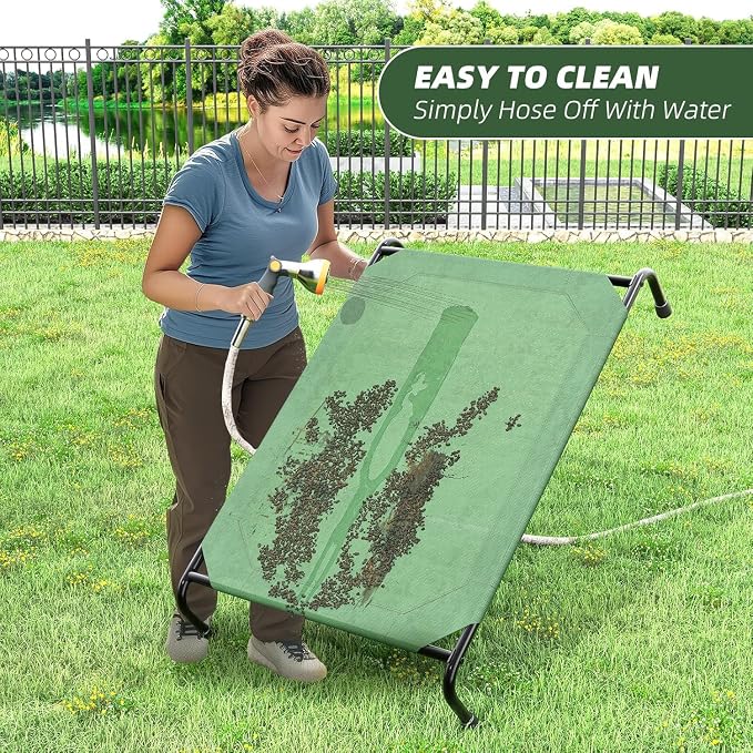 Simple Trending Outdoor Elevated Dog Bed, Cooling Raised Dog Cots, Green | Pet Bed for Large Dogs, Waterproof Cover, Breathable mesh, Non-Slip Feet, Suitable for Indoor or Outdoor Use, 47.75" x 30.5"