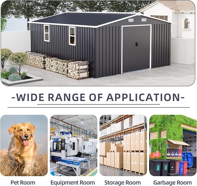 10x12FT Outdoor Metal Storage Shed, Two Daylight Windows, Dark Gray | Ventilation Windows | Spacious Storage | Waterproof | Protective Film | for Patio, Lawn and Utility Equipment