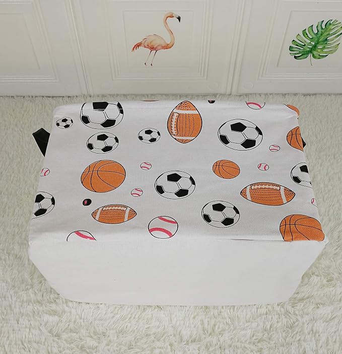 Storage Gift Shelf Basket Storage Bin, Nursery Basket Organizer Box for Room Deco With Handles (Basketballs)