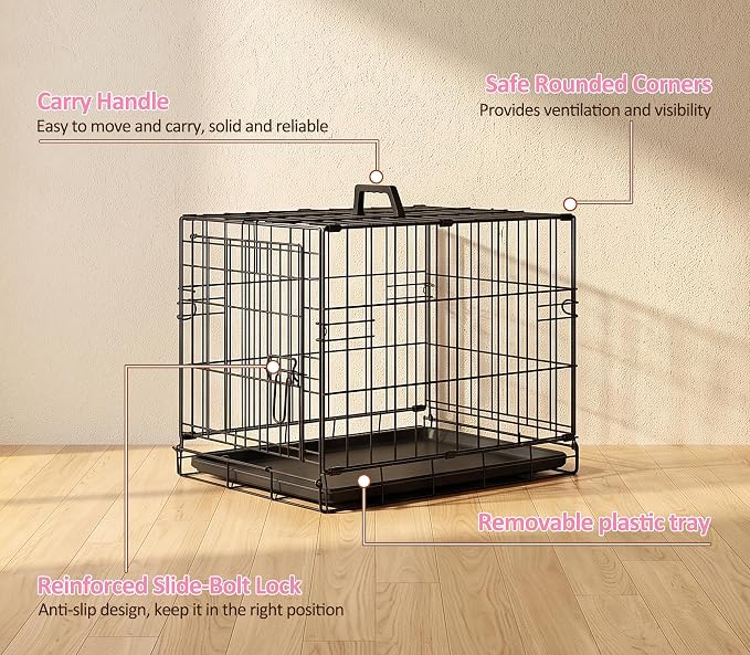 30 Inch Single Door Dog Crate, Sturdy Metal Wire Cage with Leak-Proof Tray | Heavy-Duty Rust Resistant Wire Dog Kennel with Removable Tray, Sturdy Frame Protects Pets & Home Furniture Safely