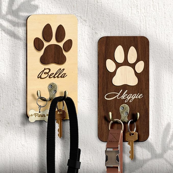 Personalized Dog Leash Holder Wall Mount, Pet Harness Hanger, Dog Collar Organizer for Entryway, Key Rack for Wall Decorative, Memorial Cat Leash Holder for Wall, Pet Loss Gifts, Home Decor