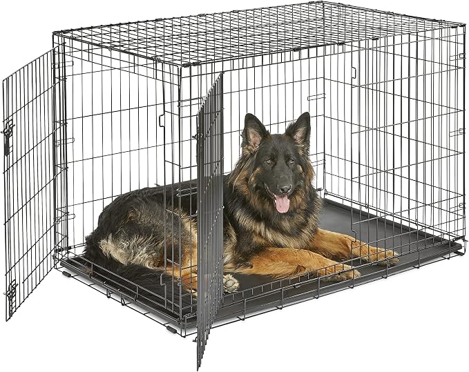 New World by Midwest 48-Inch Double Door Crate, XL Breeds, 90-110 lbs | Folding Dog Crate, Leak-Proof Tray & Secure Latches, Portable, Durable & Easy to Assemble