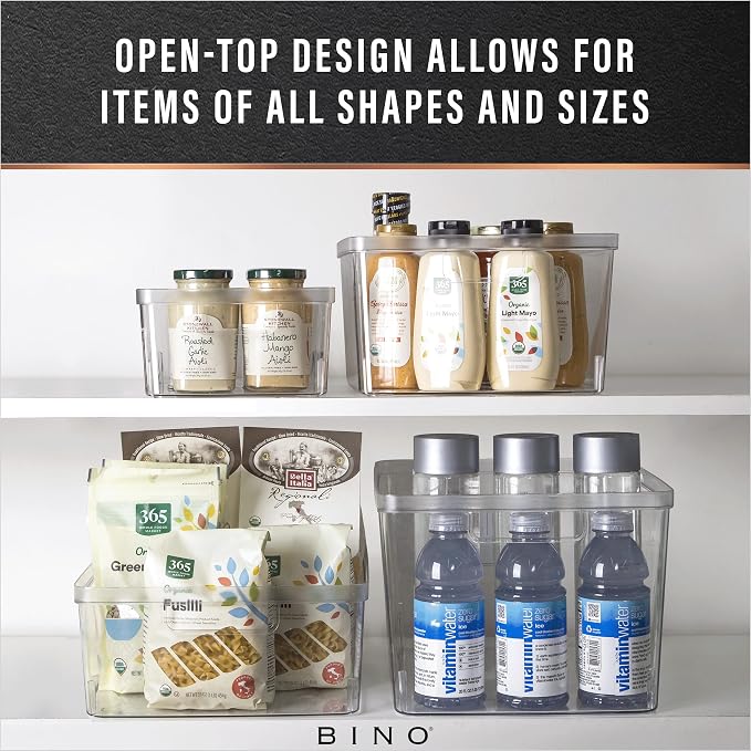 BINO | Plastic Storage Bins, Medium - 6 Pack | THE LUCID COLLECTION | Multi-Use Built-In Handles | BPA-Free | Clear Storage Containers | Fridge Organizer | Pantry & Home Organization