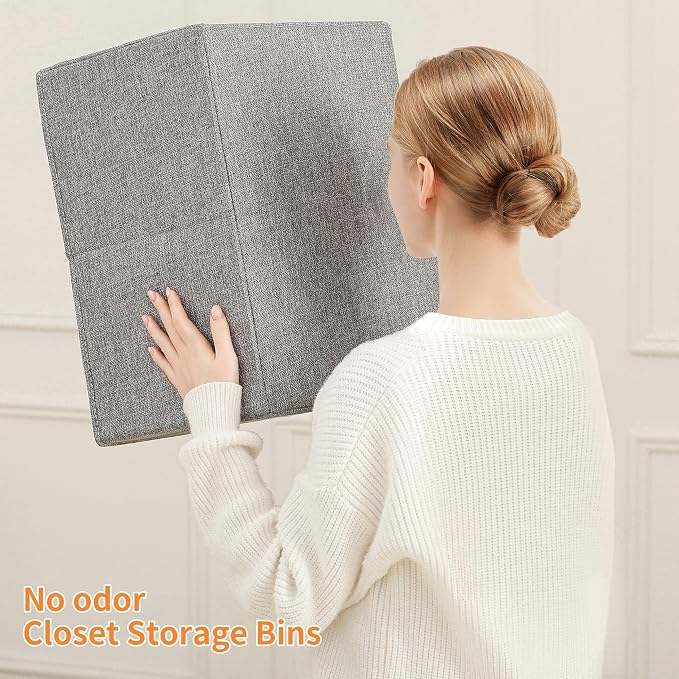 linen closet organizers and storage, Large Storage Baskets, washable, clothes organizer with handle, sweater organizer for closet (dark grey, 15¾"x11¾ x9¾)