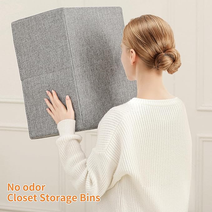Linen Folding Storage Bins, 3 Pack Large Storage Baskets, Washable, Clothing Storage Bins with Handle, Closet Organizer for Storage Sweater,Sheets(dark grey, 18½"x11 x8½)