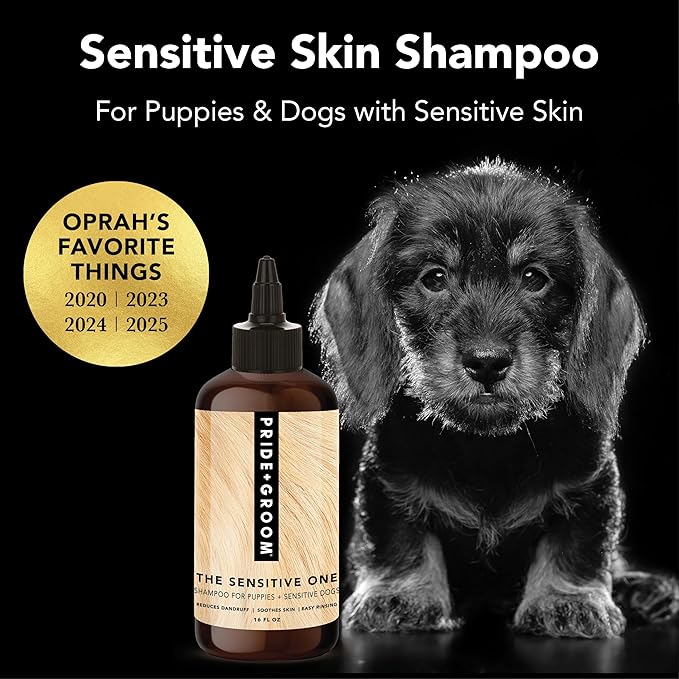 Pride and Groom The Sensitive One Dog Shampoo – All Natural Blend of Essential Oils & Gentle Ingredients for Puppies & Dogs with Sensitive Skin & Coats to Soothe and Regulate Skin & Follicles – 16oz