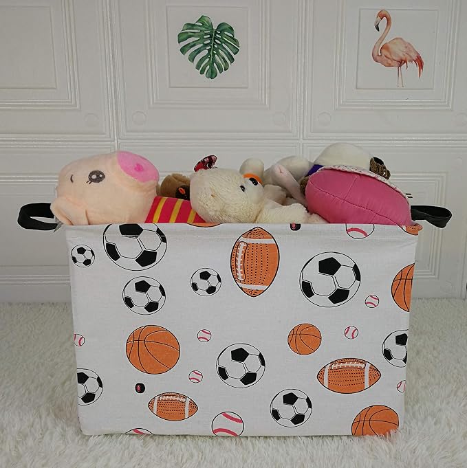 Storage Gift Shelf Basket Storage Bin, Nursery Basket Organizer Box for Room Deco With Handles (Basketballs)