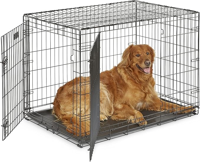 MidWest Homes for Pets Double Door iCrate Starter Kit, 42-inch Dog Crate Bundle for Large Dogs, Includes Cage, Pet Bed, 2 Bowls and Privacy Cover