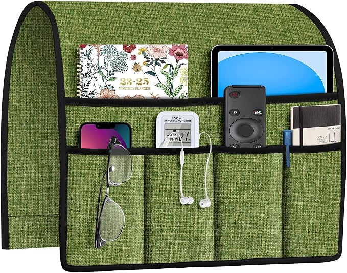 Joywell Armrest Organizer Remote Holder, Macaw Green | For Recliner Armchair, Couch Sofa Arm Chair Caddie, 6 Pocket Storage, For Magazine, iPad, Phone