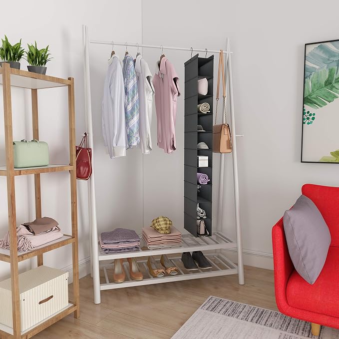 MAX Houser 10-Shelf Hanging Shoe Shelf Organizer, Hanging Shoe Storage for Closet (Grey) | Foldable Hanging Shoe Storage Shelf with 2 Metal Hooks, Space Saving Storage for Narrow Space