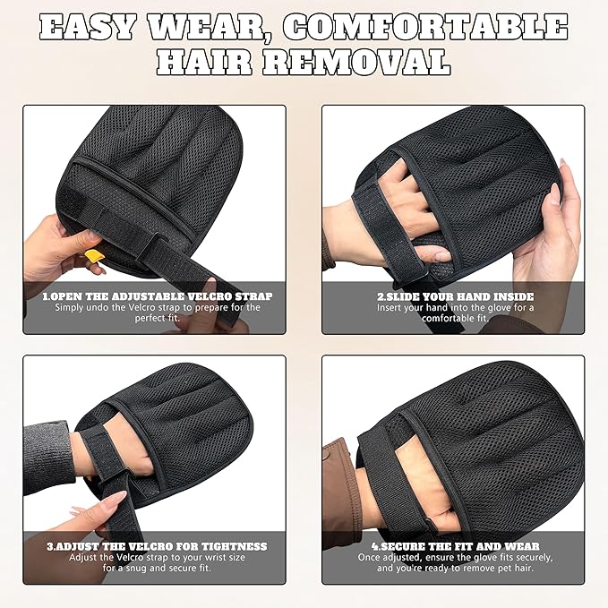 Upgraded Pet Hair Removal Glove for Cats & Dogs, Reusable Five-Finger Static Pet Glove with Adjustable Strap, Pet Hair Remover Tool On Clothes, Furniture, Laundry and Car Interior