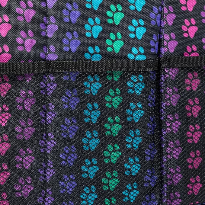 GreaterGood Paws Car Trunk Organizer Foldable Storage Bin with Handles Non Slip Base Pet Gear Travel Tote for SUV Truck (Rainbow Paws)