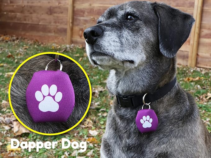 Dapper Dog - Dog Tag Silencer with Tag Ring (Purple with White Paw Print)