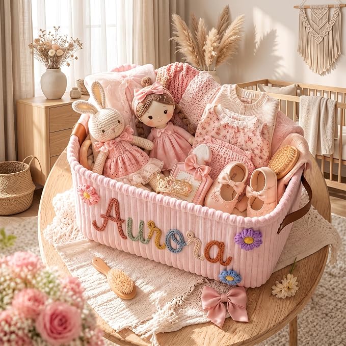 Personalized Baby Basket with Name, Custom Baby Basket and Corduroy Nursery Storage Basket, Personalized Diaper Caddy, Baby Gift Basket Base