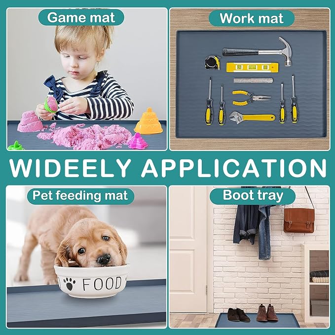 URMONA Waterproof Silicone Under Sink Mat 25'' x 22'' Shelf Liner for Kitchen and Bathroom, Cabinet and Counter Protector, Storage and Organizers, Litter Mat, Pet Cat Puppy Essentials(Light Grey)