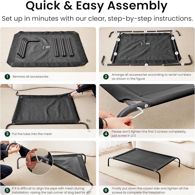 Love's cabin Elevated Cooling Dog Bed for Large Dogs, Portable Indoor & Outdoor Raised Pet Dog Cat Cot, Durable Summer Frame with Breathable Mesh, Black, 48 inches