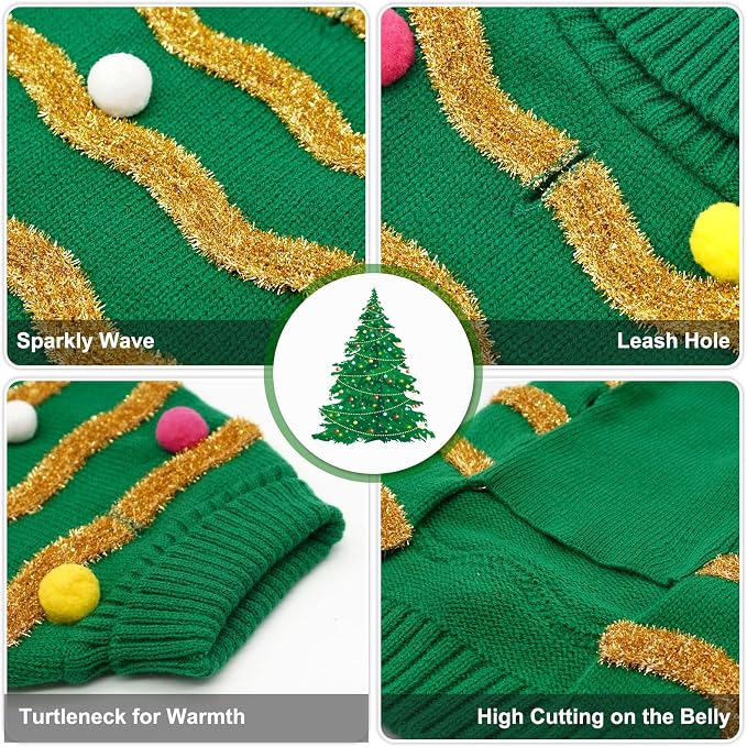 cyeollo Dog Christmas Sweater, Turtleneck Pullover Holiday Outfit, Bulb M