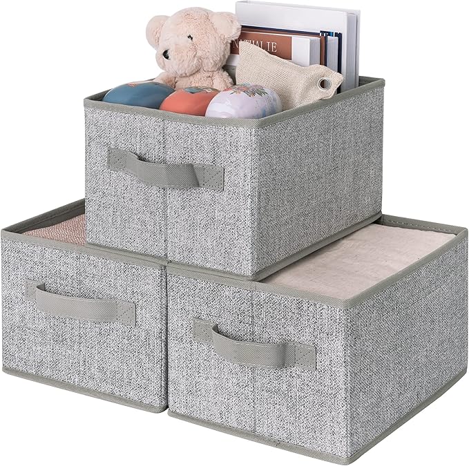 GRANNY SAYS Closet Storage Bins with Handles, Gray, Small, 3-Pack | Small Closet Storage Bins for Shelves, Collapsible Storage Boxes, Decorative Organizers for Closet Shelf