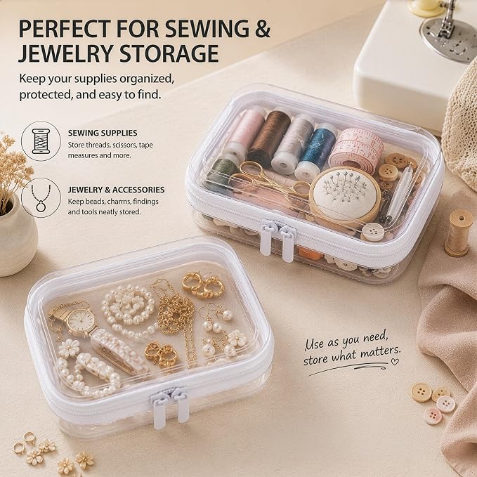 Clear Hard Shell Zipper Case, PET Organizer Box, 2L+1M+1S | Transparent Case for Cosmetics, Makeup, Toy, Home, Office, Stationery, Pencil, Fruit, Building Blocks, File