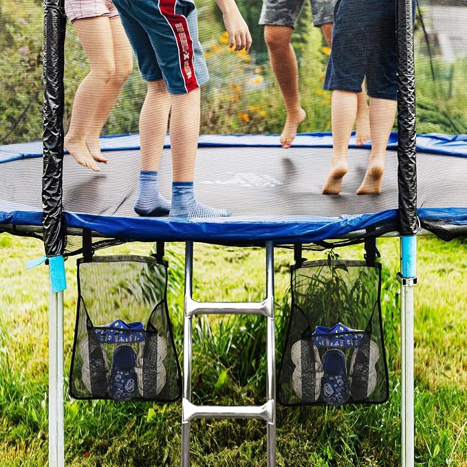 2 Pieces Trampoline Shoes Bag, Black Trampoline Storage Mesh Bag with 2 Hook and Loop Strap, Trampoline Shoe Holder, Indoor Fitness Shoes Organizer, Trampoline Equipment Bag Trampoline Accessories