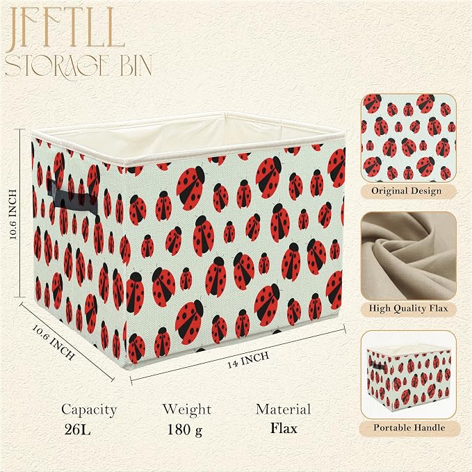 Ladybug Storage Bins with Handles, Ladybug Gifts for Women Men, Cute Ladybird Insect Collapsible Laundry Basket Storage Box for Home Bedroom Bathroom Clothes Toys Books -Blue