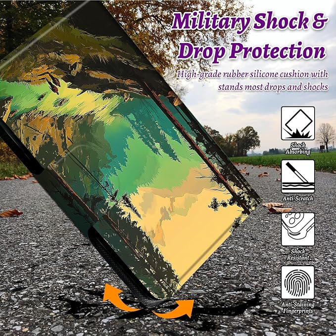 Rotating Handle Case for Samsung Galaxy Tab A8 10.5" 2022 (SM-X200/X205/X207), 360 Degree Swivel Kickstand with Magnetic Closure Shockproof Leather Cover for Women Men, Green Forest Creek