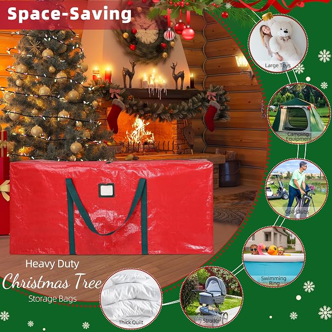 Large Christmas Tree Storage Bag Heavy Duty 9 Ft (Red) | Protects From Moisture & Dust, Holiday Storage, Alternative To Tree Storage Box