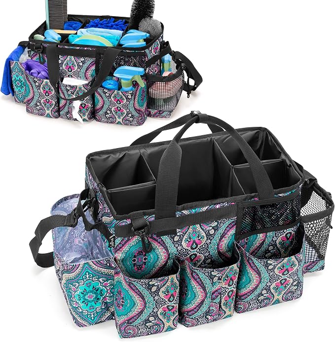 LoDrid Wearable Cleaning Caddy Bag with 4 Foldable Dividers, Totem | Cleaning Supply Organizer with Shoulder Strap and Side Handles for Cleaners & Housekeepers