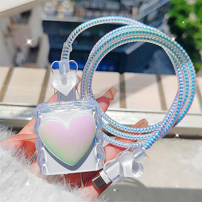 Compatible with iPhone 18W/20W USB-C Charger Cover,Cable Protector Cute 3D Love Heart Design for Women Girl,DIY Data Cable Saver Charger Cord Protector for iPhone Adapter 1112 13 14 15 16 17 Pro Max
