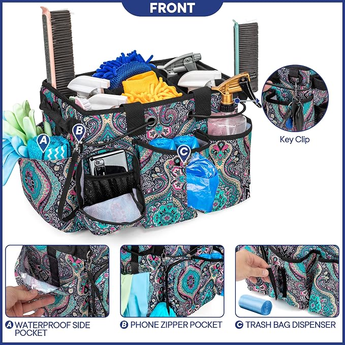 LoDrid Large Professional Cleaning Caddy with Detachable Divider, Totem | Cleaning Supply Organizer with Handle and Shoulder Strap for Housekeepers & Cleaners