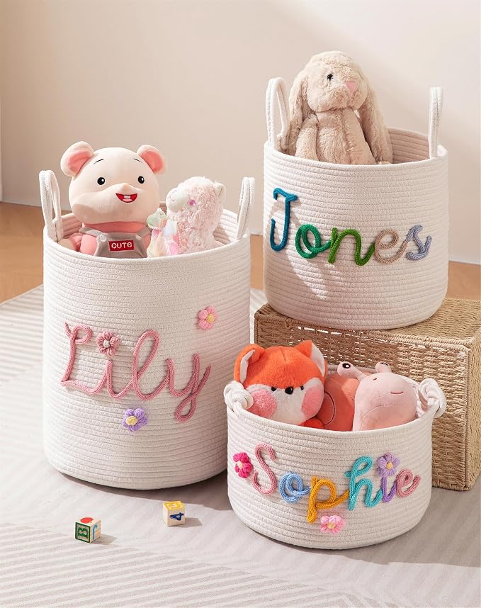 JUPPE Pet Dog Basket with Personalized Name, Dog Toys Storage Organizer Custom Cotton Rope Basket Nursery Decor (XL Basket)