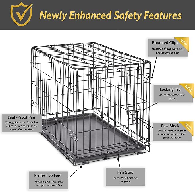 New World by Midwest 30-Inch Single Door Crate, Medium Breeds, 21-40 lbs | Folding Dog Crate, Leak-Proof Tray & Secure Latch, Portable, Durable & Easy to Assemble