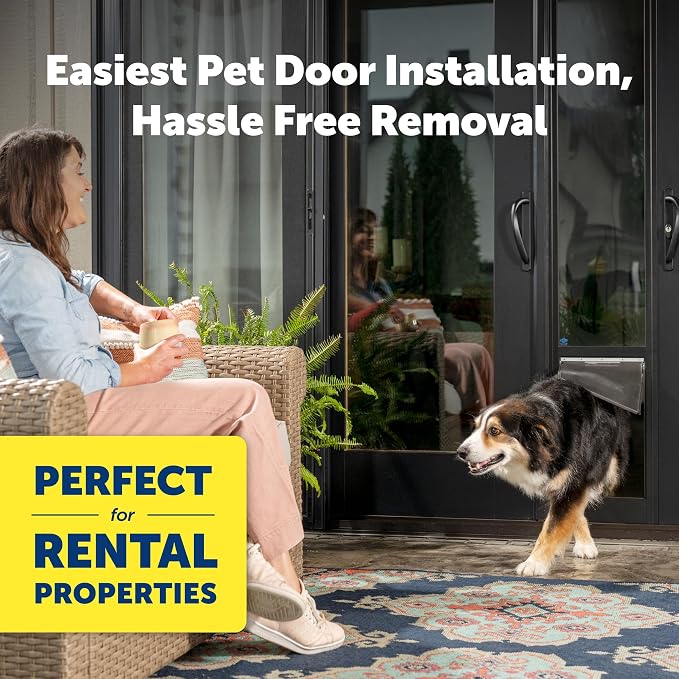 PetSafe Sliding Glass Pet Door, 1 Piece, Large Dogs to 100 lbs, Black | Adjustable Height 75 7/8 to 80 11/16 Inches, No-Cut DIY Install into Existing Track, Magnetic Flap, Durable Aluminum Frame