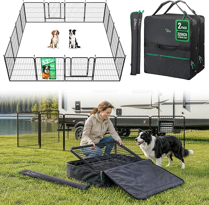 FXW Rollick Dog Playpen with Storage Bags, 32" H, 16 Panels | Heavy-Duty & Easy setup Play Area, 2 Bags for Easy Carry & Storage, For Small & Medium Dogs, Patented