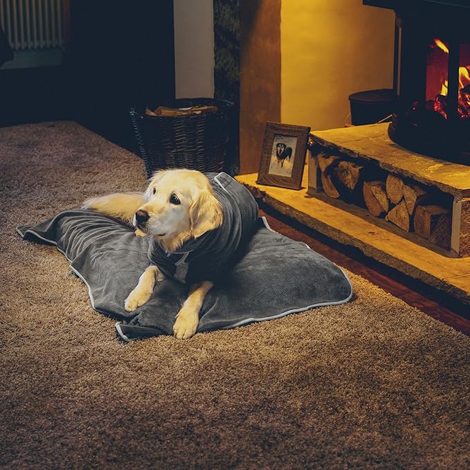 Lucky Pooch® Dog Robe - Luxurious Dog Bathrobe - Ultra Absorbent Dries Your Dogs in Minutes! Double-Layer, Super Soft Towel and Bath Robe All in One (L, Gray)
