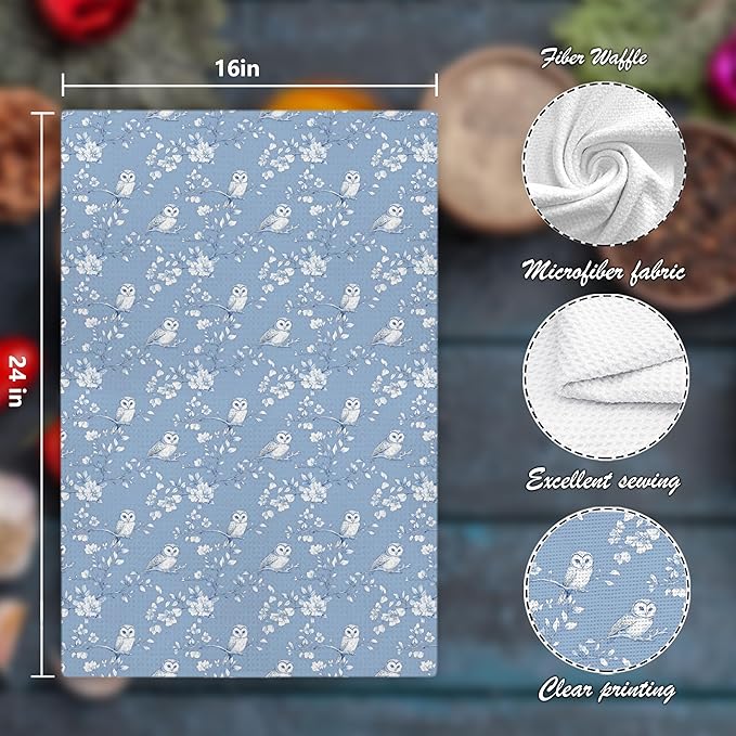 Blue Chinoiserie Bird Animal Print Decor Hand Towels,Blue and White Farmhouse Farm Animal Bathroom Decorative Hand Towel for Bath Room Washroom Restroom, 16x24 Inch