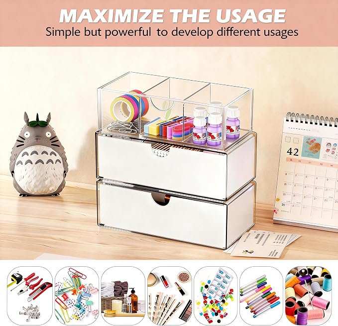 3 Tier Medicine Cabinet Organizer and Storage,Stackable Bathroom Medicine Organizer with Removable Dividers, Plastic Vanity Storage,White