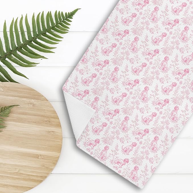 Shih Tzu Dog Gifts for Pink Chinoiserie Floral Decor Kitchen Towels，Pink Shih Tzu Dog Grandmillennial Decorative Dish Tea Towels for Kitchen Bathroom,16x24 Inch