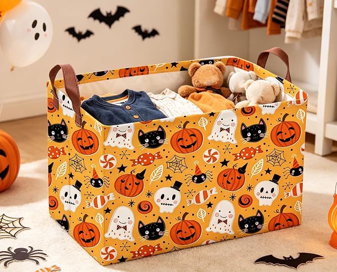 Rectangle Kids Baskets Halloween Basket Candy Storage Bin for Room Decor Gift Basket(Candy Halloween)