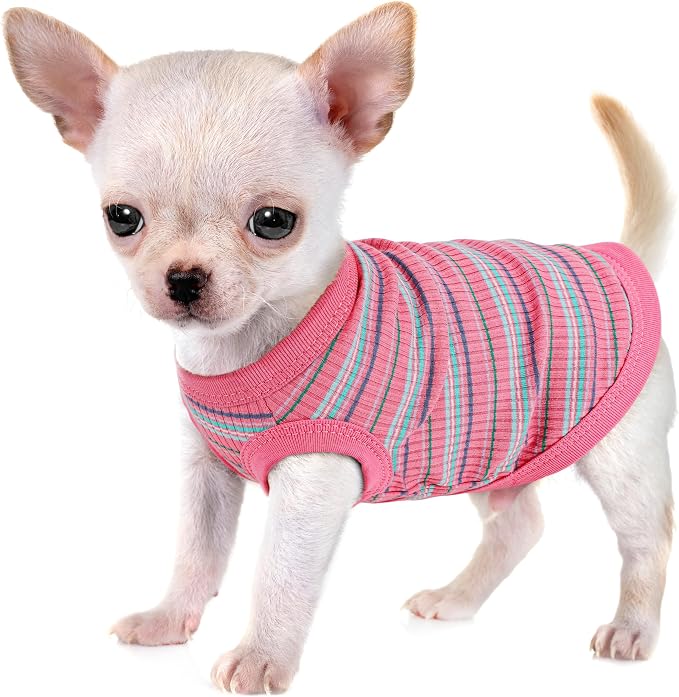 Elevate Your Pet's Comfort and Fashion: Premium 100% Cotton Rib Dog Shirt Vest for Small Breeds Like Chihuahuas, Yorkies, and Puppies .Year-Round Style with Tank-Style Puppy Attire Pink Large
