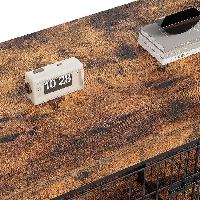 HOOBRO Dog Crate Furniture for 2 Dogs, 63" Large Double Dog Crate Furniture with Divider, Wooden Indoor Kennel TV Stand for Medium Large Dogs, Rustic Brown BF55GW03