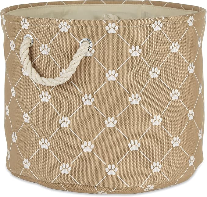 Bone Dry Pet Storage Paw and Bone, Trellis Collection, Small Round, 9x12x12, Taupe