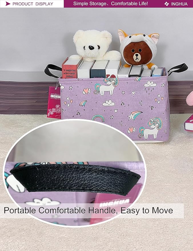 Rectangular Unicorn Storage Basket | Gifts Bag for Books,Clothes,Gifts,Pets-Perfect for Home,Office,Nursery,Dorm,Shelf