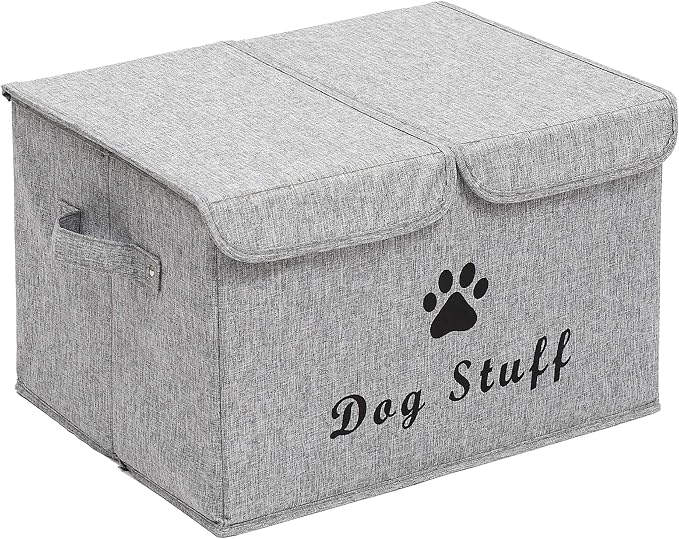 Morezi Large Dog Toy Storage Box with Lid Basket Organizer - Perfect Collapsible Bin for Living Room, Playroom, Closet, Home Organization - Snow Gray