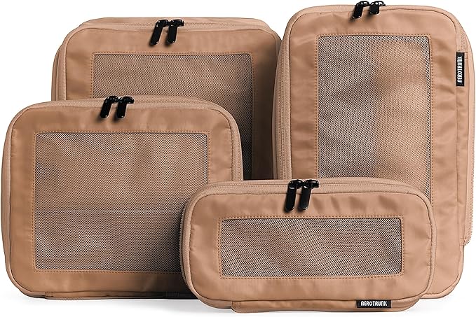 Compression Packing Cubes for Travel, 4-Pack, Mocha | Solves overpacking, 4-Piece set fits most carry-ons, 50% Space savings, Compression luggage organizer bags