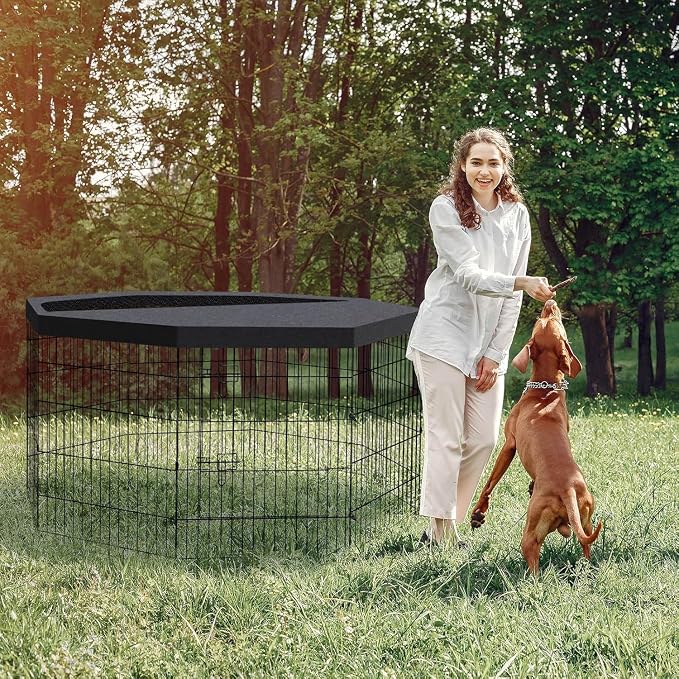 Artmalle Dog Playpen 30" H, 8 Panel 24" W Pen with Door & Octagonal Pad | Eight 24"W x 30"H rustproof metal panels with door and waterproof 600D Oxford octagonal bottom pad for indoor use.